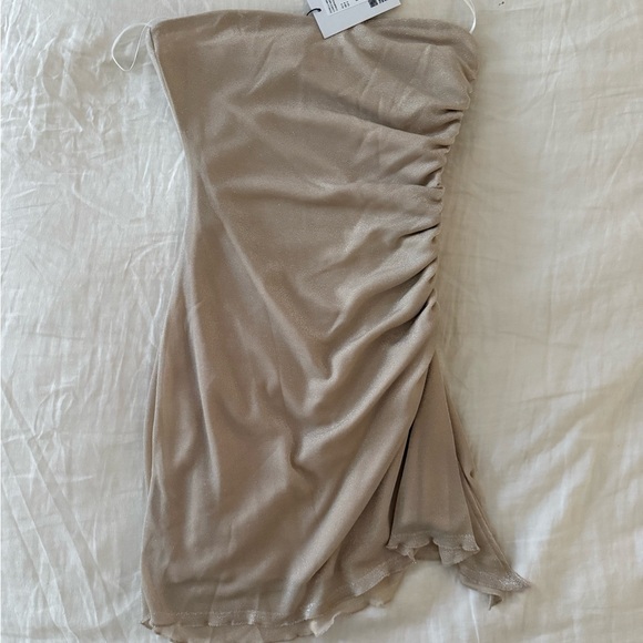 Princess Polly Dresses & Skirts - Princess Polly Taupe Strapless Ruching Midi Dress